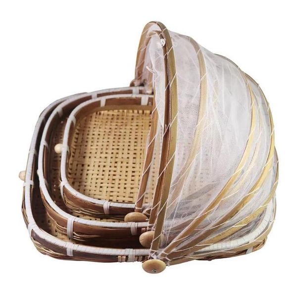

storage baskets s/m/l woven tray handmade bamboo container with cover anti-mosquitos net tent home decor