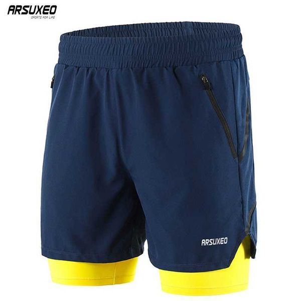 

arsuxeo men's 7" running shorts 2 in 1 quick dry athletic training exercise jogging sports gym with zipper pocket b191, White;black