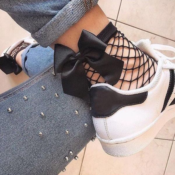 

socks & hosiery bowknot fishnet woman mesh breathable ladies elegant solid lace fish net ankle short fashion accessories, Black;white
