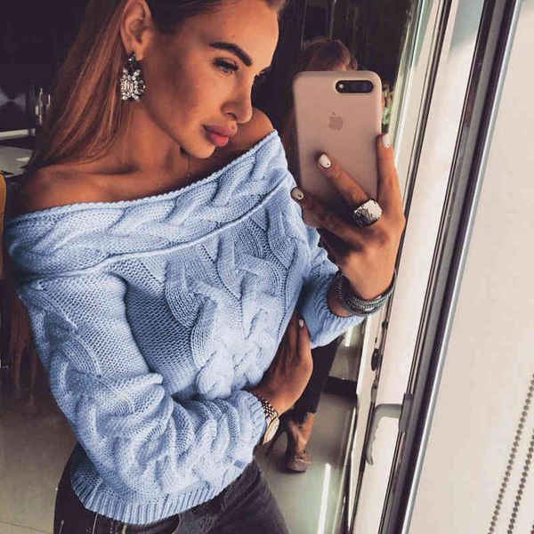 

new autumn knitted sweater women off shoulder long sleeve pullover fashional women sweater and pullovers 210426, White;black