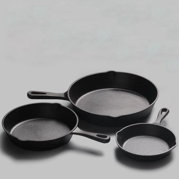 

14/16/20cm cast iron cooking pan skillet frying professional heavy duty cookware non-coating without pot cover kitchen pans