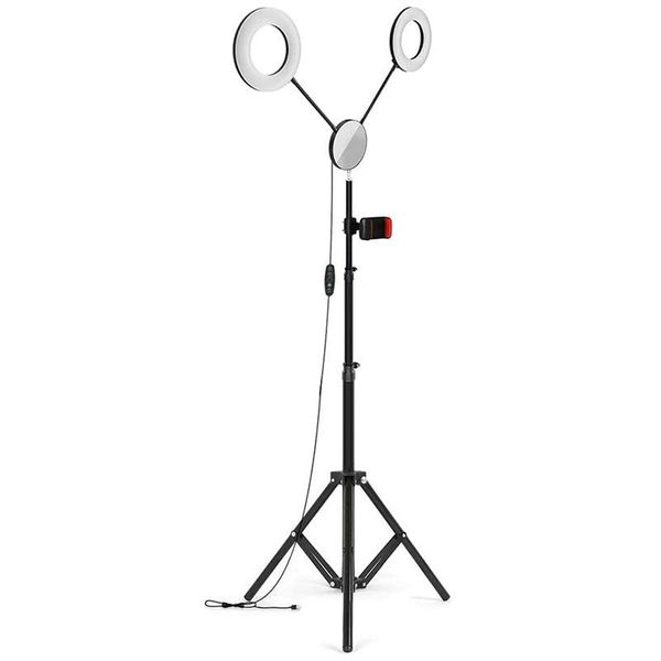 

flash heads dual ring light,11 light modes light,6 inch dimmable led with tripod,phone holder for selfie pography