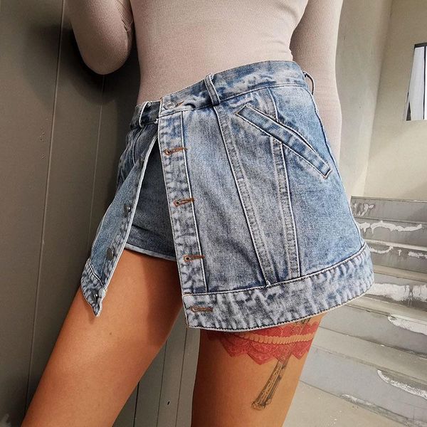 

women's shorts mini denim skirts for women high waist female fashion casual patchwork button tassel short, White;black