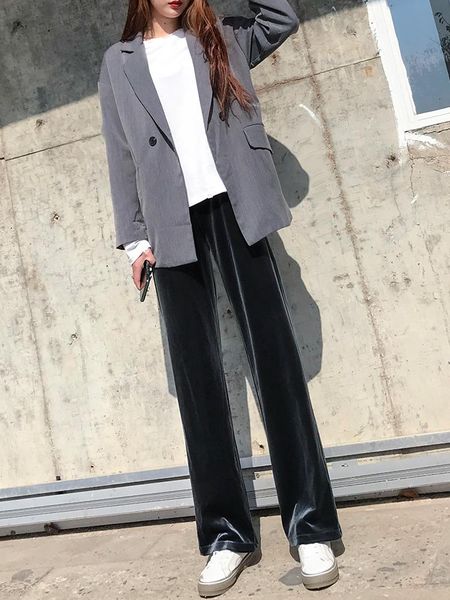 

women's pants & capris 2021 autumn and winter style gold velvet wide-leg women thickened straight leg fashion loose casual womenn, Black;white