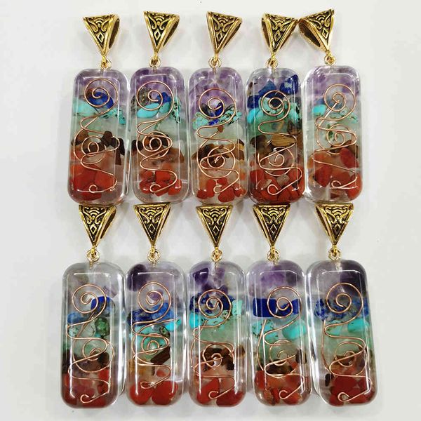 

fashion orgone 41x17mm 10pc retro reiki healing colorful natural stone pendant cuboid charms accessories whole, Bronze;silver