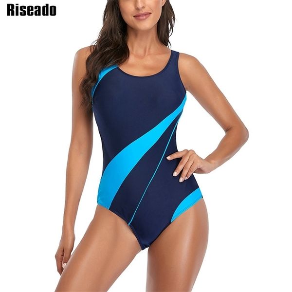 

riseado patchwork swimsuit sports swimwear women competition beachwear racerback swimming suits for 210728, White;black