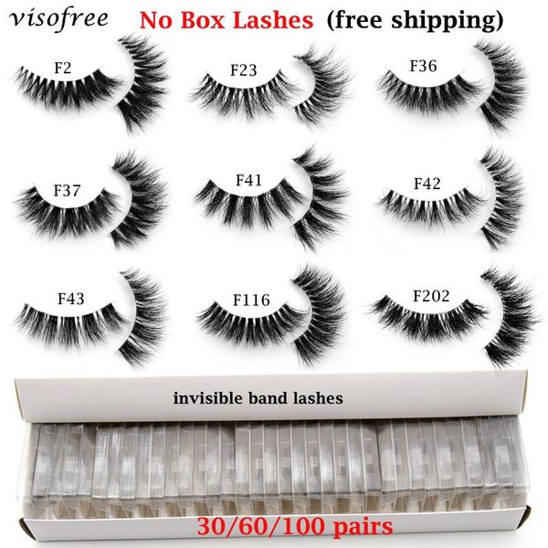 

false eyelashes wholesale lashes 30/60/100 pcs viso3d mink invisible band natural long clear