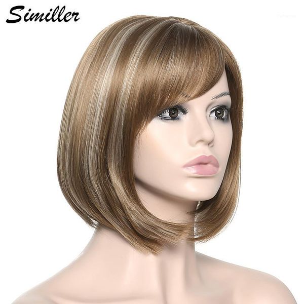 

similler women bob wig synthetic short straight hair heat resistance highlights ombre wig1, Black