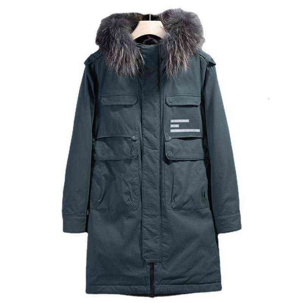 

solid color youth green detachable collar thickened white down winter leisure zipper et, Black