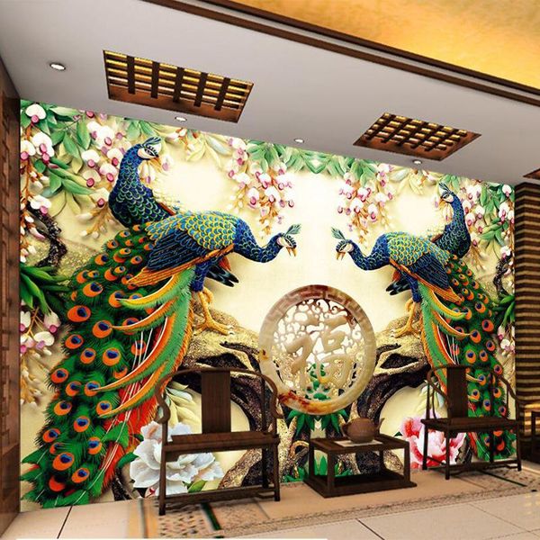 

wallpapers po wallpaper 3d peacock flowers wall cloth classic study living room backdrop covering european style home decor murals