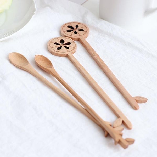 

spoons atural woodspoon ong handle emon shapestirring rod mixing deert coffee tea honey spoon kitchen tool tableware