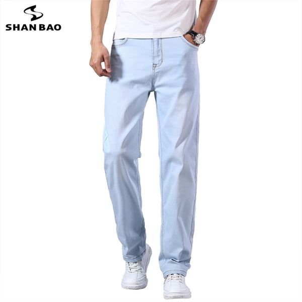 

7 colors men's lightweight straight loose jeans spring/summer brand stretch comfortable thin casual 210723, Blue
