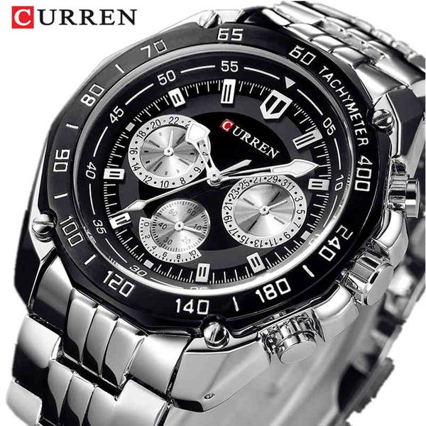 

watches relogios analog men's full stainless steel wristwatch fashion quartz mens watch sport clock male relojes hombre, Slivery;brown