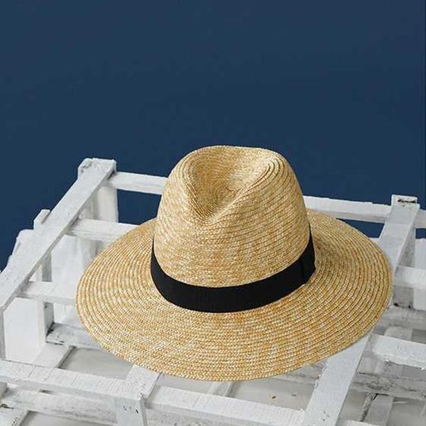 

wide brim hats 2021 fashion jazz women's sun hat ribbon side visor straw summer panama beach seaside vacation gorra hembra, Blue;gray