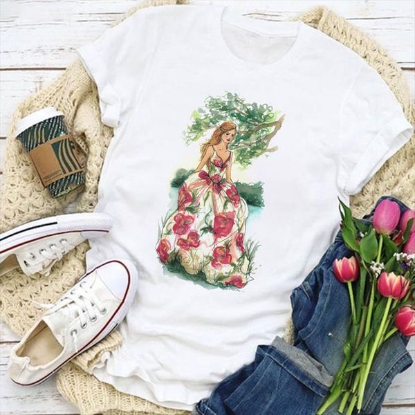 

summer casual tee white womens t shirts short sleeve beauty of bouquet printed harajuku lady