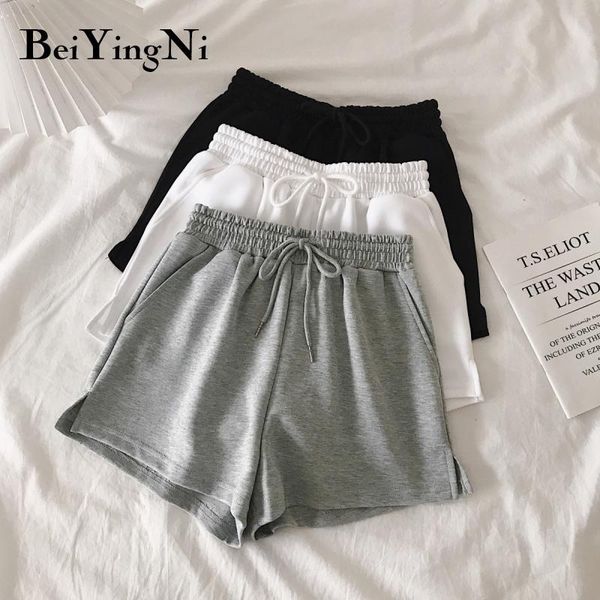 

beiyingni shorts women thin running split pocket letter printed loose wide leg gray female elasticity retro women's, White;black