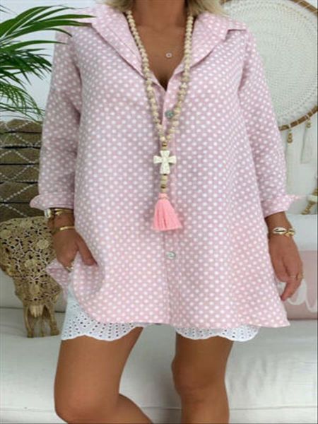 

long uk polka dot sleeve womens shirts loose plus size 6 20, White