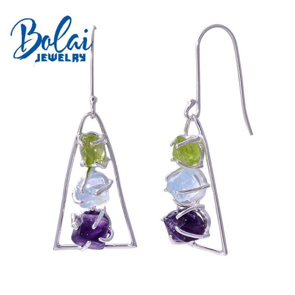 

dangle & chandelier bolai,handmade fancy color gemstone hook earring natural peridot aquamarine amethyst colorstone rough fine jewelry 925 s, Silver