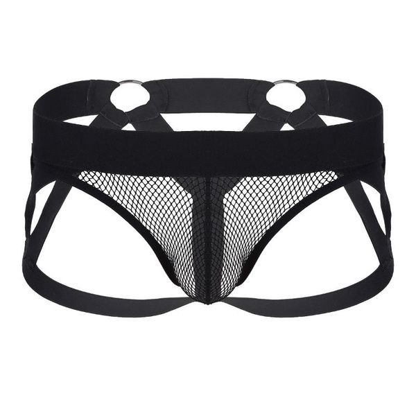 Masculino masculino masculino veja através de fishnet bulge bolsa de roupas íntimas lingerie abre-back hollow out jockstrap g-string cuecas calça