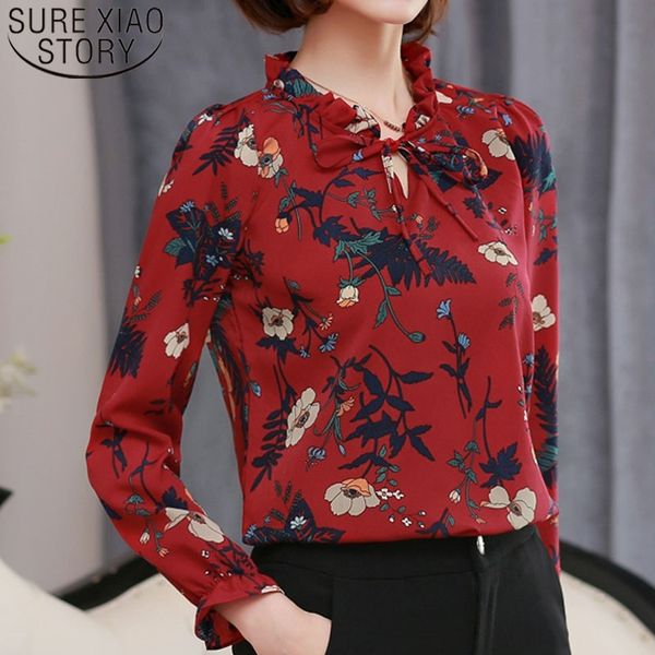 

women clothing female long sleeve shirt women fashion woman blouses plus size print chiffon blouse blusas 1281 40 210510, White