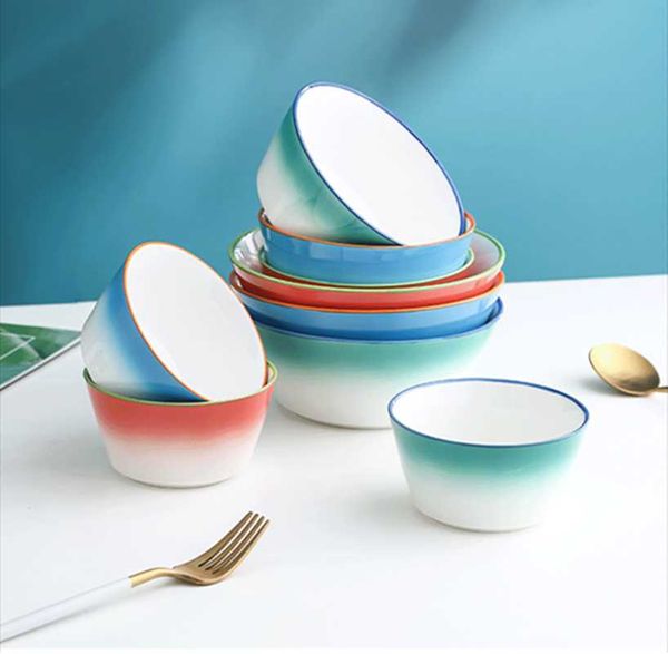 

underglaze color bowl household ceramic creative personality salad noodle large single rice sweet soup mugs