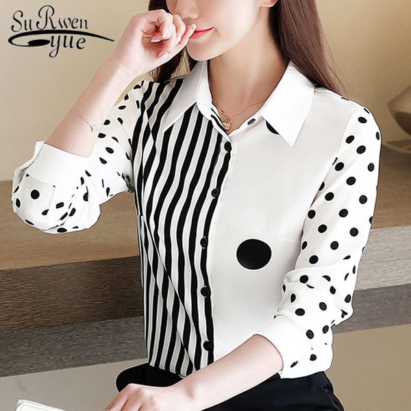 Damenoberteile und -blusen, Chiffonbluse für Damen, Button Polka Dot OL, koreanische Kleidung, Hemden für Damen, 8452 50 210427