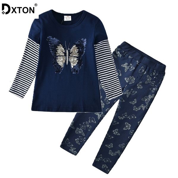 

dxton 2pcs sequines long sleeve with pants outfit kids clothes casual suit for girls clothing sets c0225, White
