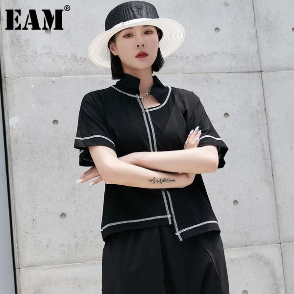 

women's t-shirt [eam] women black irregular big size casual round neck short sleeve fashion tide spring summer 2021 1dd9616, White