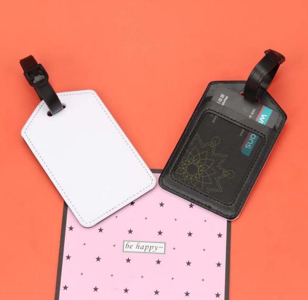 

30pcs card holders sublimation diy white blank luggage tags travel accessories pu suitcase id address holder, Brown;gray