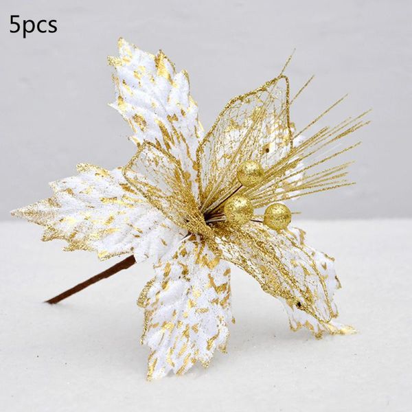 

decorative flowers & wreaths 5pcs 20cm christmas artificial xmas tree hanging decor diy home year ornament glitter poinsettia fake