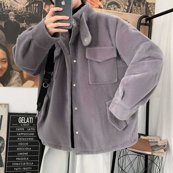 

men's jackets winter thickened fleece warmth fashion retro stand collar men streetwear korean loose short coat mens m-2xl 156u, Black;brown