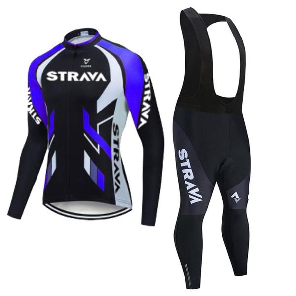 

racing sets 2021 long sleeve cycling jersey set strava bib pants ropa ciclismo bicycle clothing mtb bike short men's clothes, Black;blue