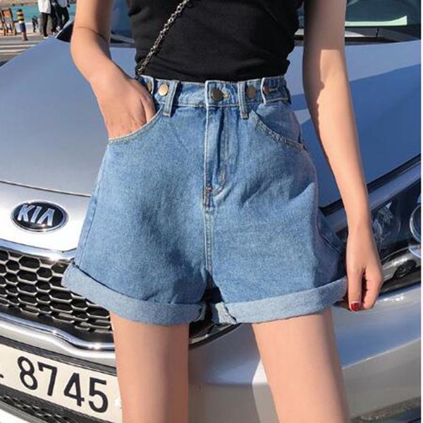 

women's jeans women denim shorts classic vintage high waist wide leg female caual summer ladies pants, Blue