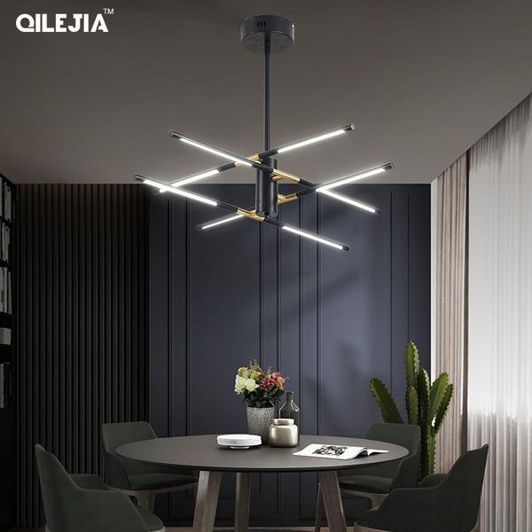 

chandeliers modern led chandelier black gold long ceiling suspended lamp lights for hall kitchen living room loft bedroom