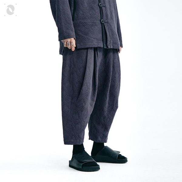 

men's pants nosucism iintrmissionn 21 cotton linen jacquard material harem chinese tang style techwear aesthetic japanese, Black