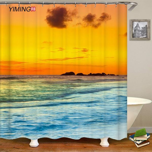 

bathroom curtain polyester waterproof shower sunset seaside 3d scenery home decoration with hook curtains