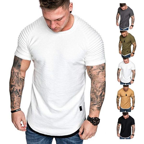 

running jerseys men's t-shirts pleated wrinkled slim fit o neck short sleeve muscle solid casual shirts summer basic tee m-3xl, Black;blue