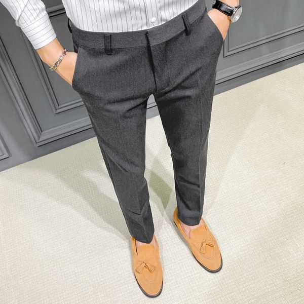 

korean business dress pants men slim fit office social casual suits pants formal office social trousers black grey 210527, White;black