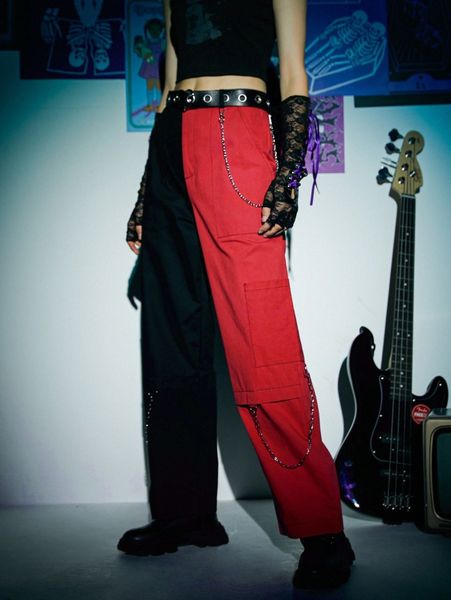 

romwe colorblock straight leg pants h8ab#, Black;white