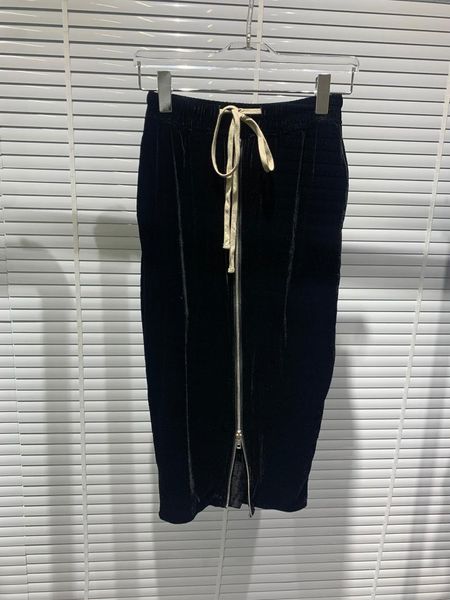 

skirts ladies 2021 fashion solid color high waist split silk velvet zipper drawstring skirt 0917, Black