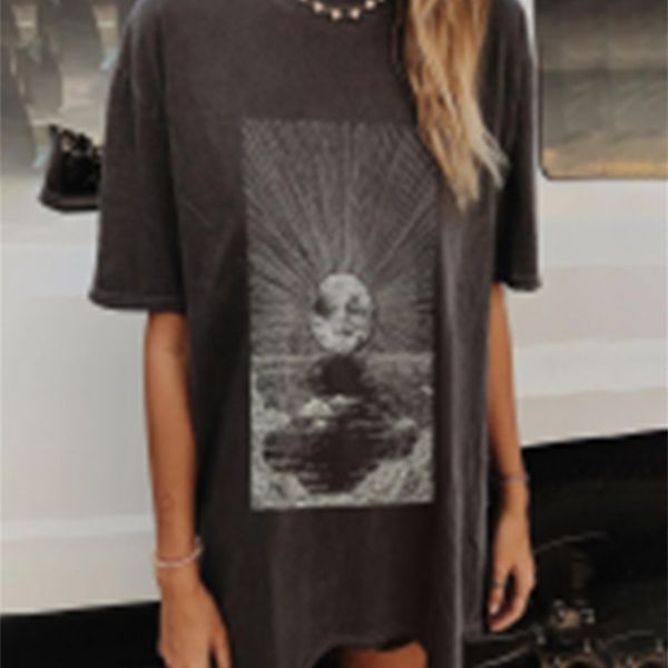 

2021 new women's printed short sleeve round neck t-shirt, Black;white