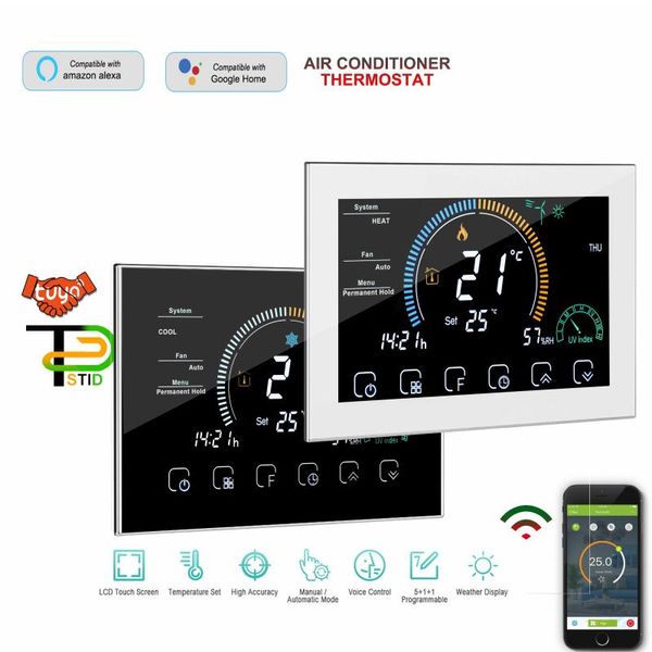 

smart home control eu 4.8 inch adjustable digital ac wifi thermostat for 2 pipe/4 pipe fan coil works with alexa google