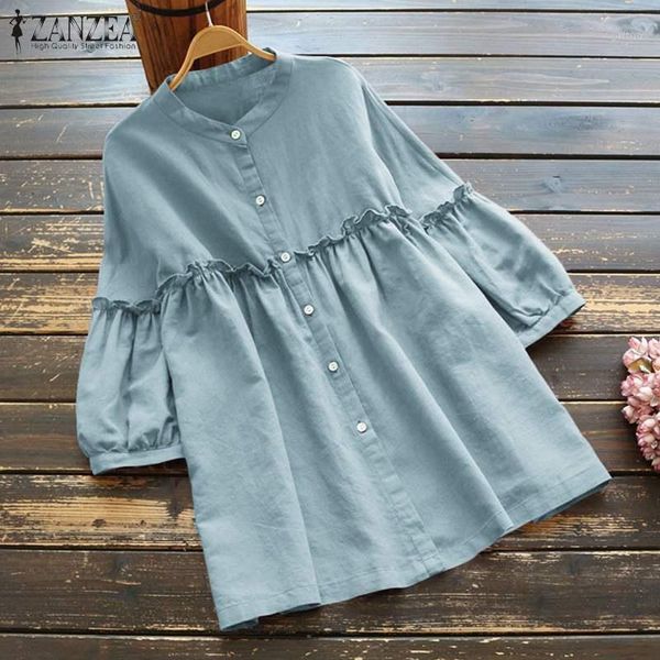 

women's blouses & shirts summer solid work ruffles blouse vintage cotton linen shirt women casual short sleeve tunic blusas chemise ro, White