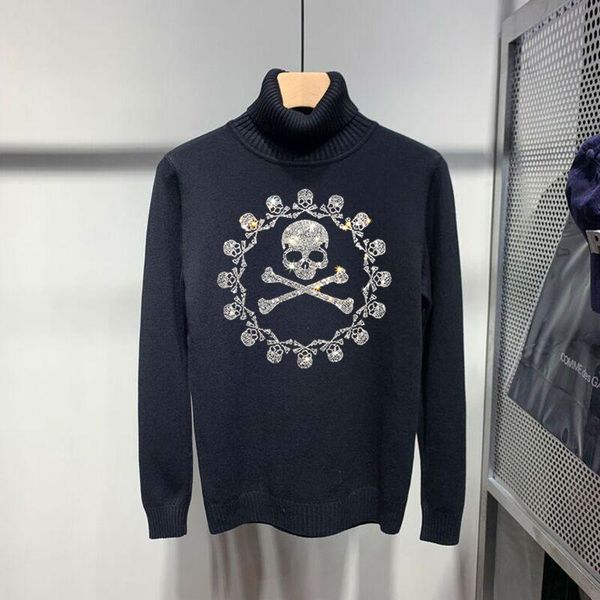 

men's sweaters arrival cashmere fall/winter turtleneck slim fit sweatshirt, diamond skull pattern sweater, White;black