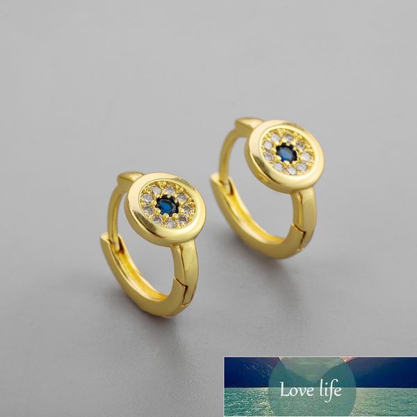 

925 sterling silver blue cz eyes hoop earring for women men gold round ear jewelry wholesale, Golden;silver