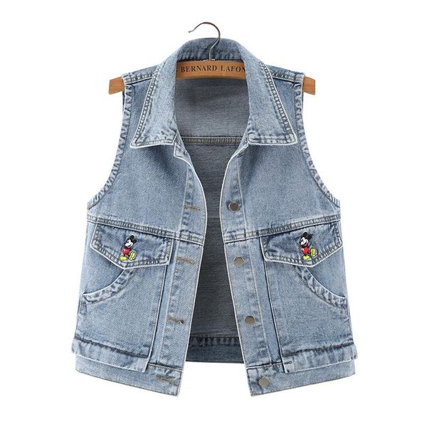 

women's vests sleeveless jacket korean loose embroidery waistcoat female denim vest single-breasted plus size jeans coat 4xl 5xl jc178, Black;white