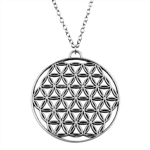 

pendant necklaces 1 piece 48x44mm the flower of life, seed life charms necklace for women drop pendants female gift, Silver