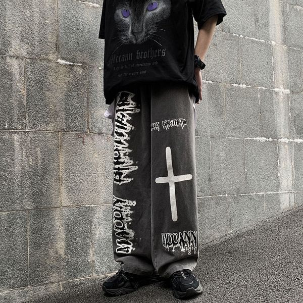 

women's pants & capris slacks, vintage, cross-style, harajuku, loose, jeans, casual, funny, gothic, couple's, summer c54w, Black;white