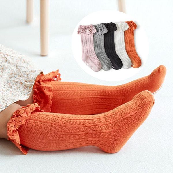 

sping summer children's socks line knitting in tube baby cotton sokken princess knee high long girls, Pink;yellow