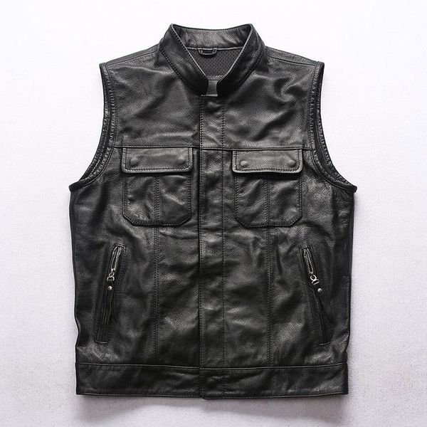 

men's vests leather vest, high quality, Black;white
